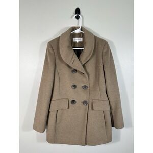 Calvin Klein Pea Coat Womens 4 Tan Double‎ Breasted Wool Blend